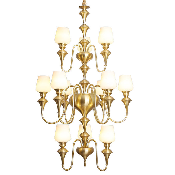 Abrahamson Lustre Traditionnel À Niveaux Abat-jour Laiton Verre - Neutralighting