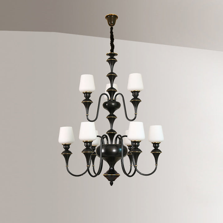 Abrahamson Lustre Traditionnel À Niveaux Abat-jour Laiton Verre - Neutralighting