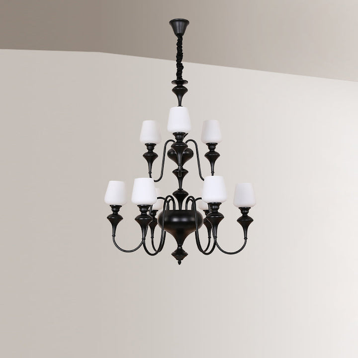 Abrahamson Lustre Traditionnel À Niveaux Abat-jour Laiton Verre - Neutralighting