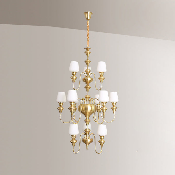 Abrahamson Lustre Traditionnel À Niveaux Abat-jour Laiton Verre - Neutralighting