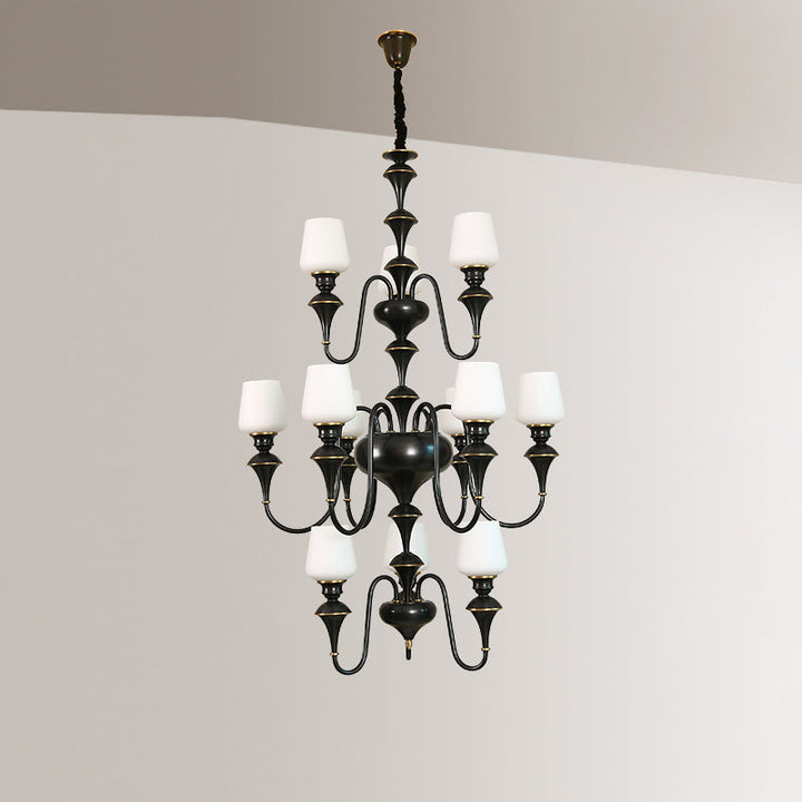 Abrahamson Lustre Traditionnel À Niveaux Abat-jour Laiton Verre - Neutralighting