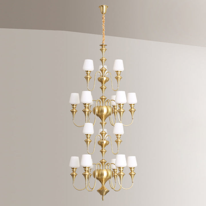 Abrahamson Lustre Traditionnel À Niveaux Abat-jour Laiton Verre - Neutralighting