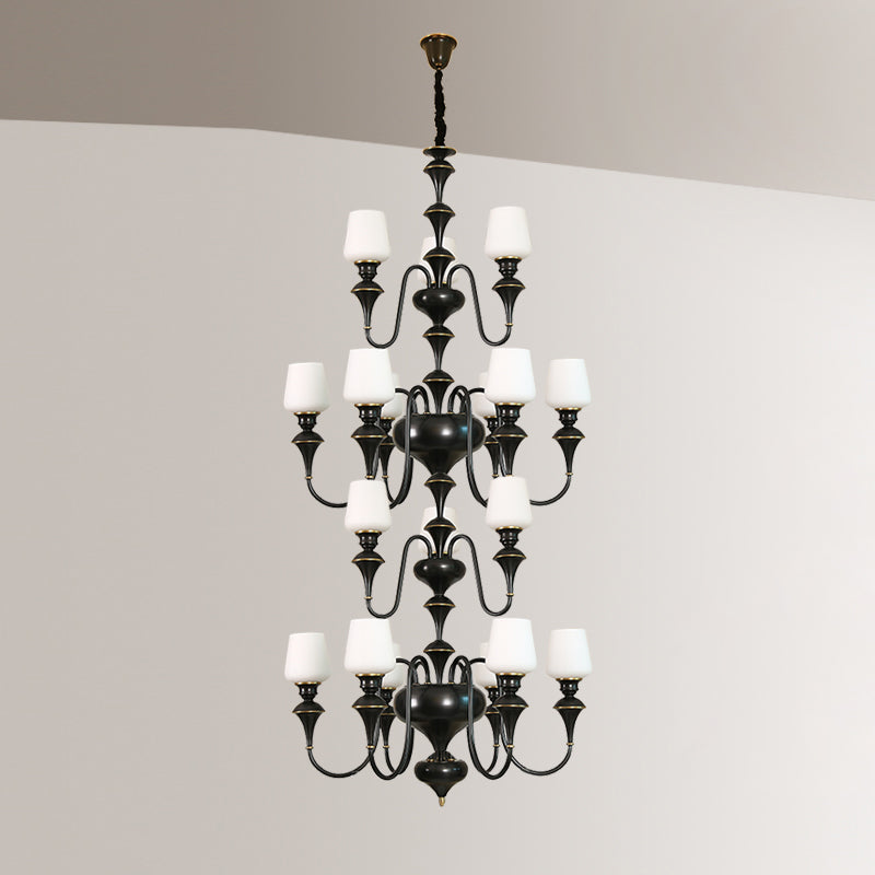 Abrahamson Lustre Traditionnel À Niveaux Abat-jour Laiton Verre - Neutralighting