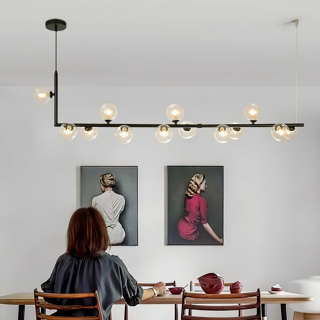 Lustra Chandelier en Verre avec Structure en Acier Noir Linéaire - Neutralighting