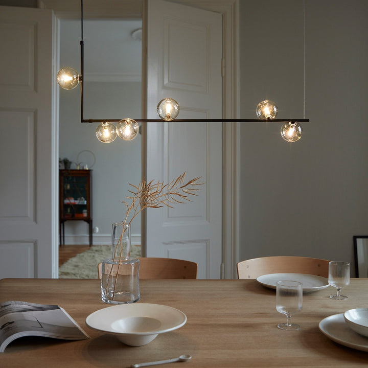 Lustra Chandelier en Verre avec Structure en Acier Noir Linéaire - Neutralighting