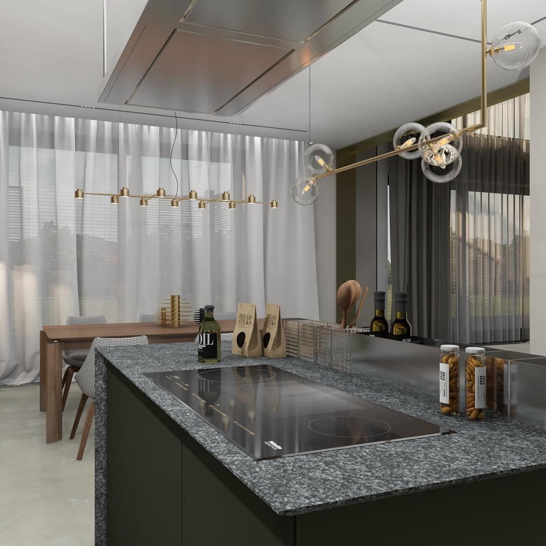 Lustra Chandelier en Verre avec Structure en Acier Noir Linéaire - Neutralighting