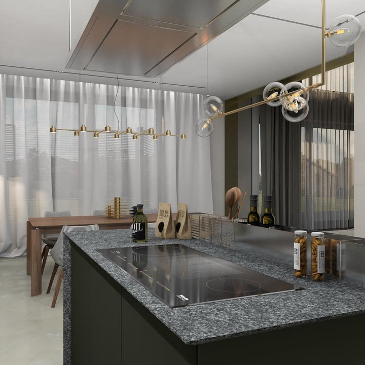 Lustra Chandelier en Verre avec Structure en Acier Noir Linéaire - Neutralighting