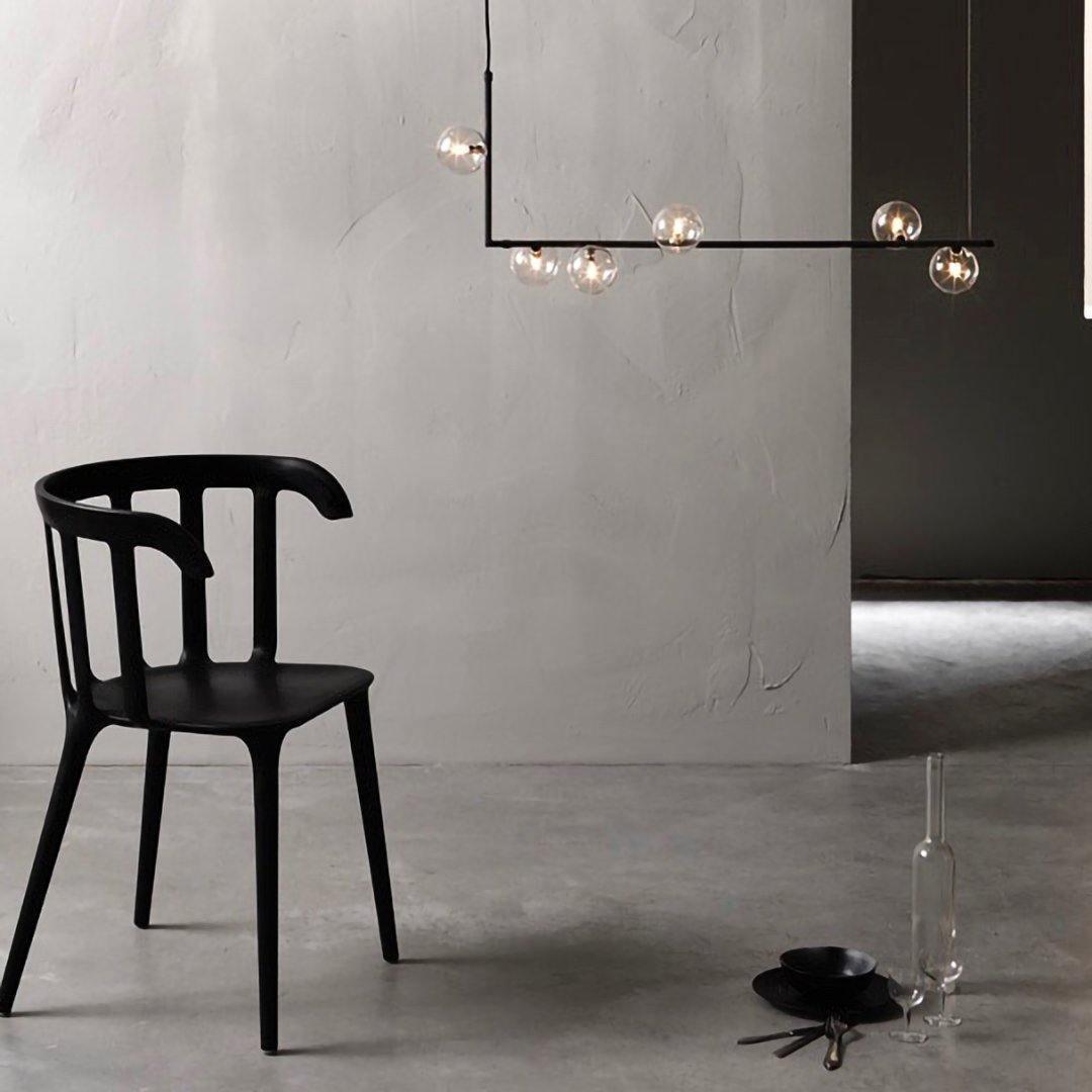 Lustra Chandelier en Verre avec Structure en Acier Noir Linéaire - Neutralighting