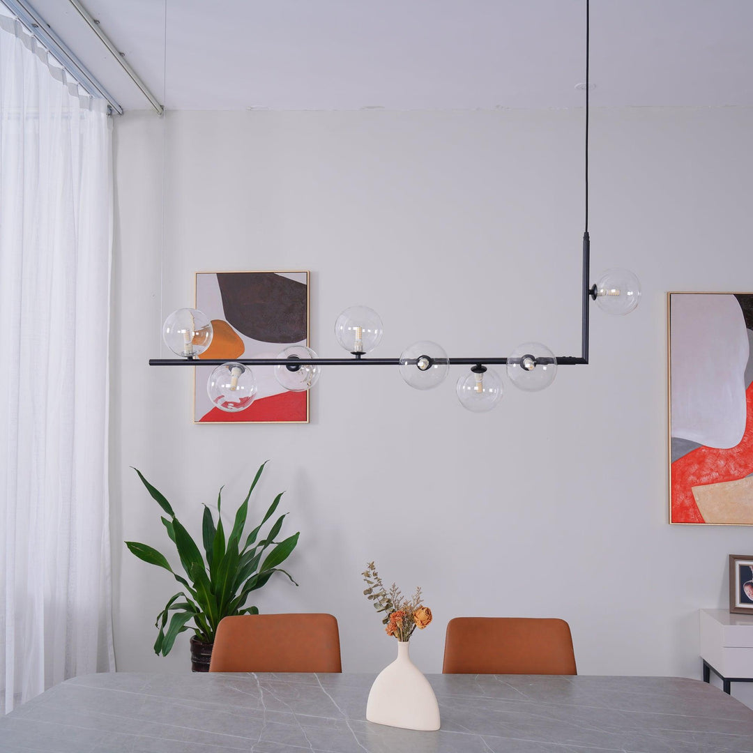 Lustra Chandelier en Verre avec Structure en Acier Noir Linéaire - Neutralighting