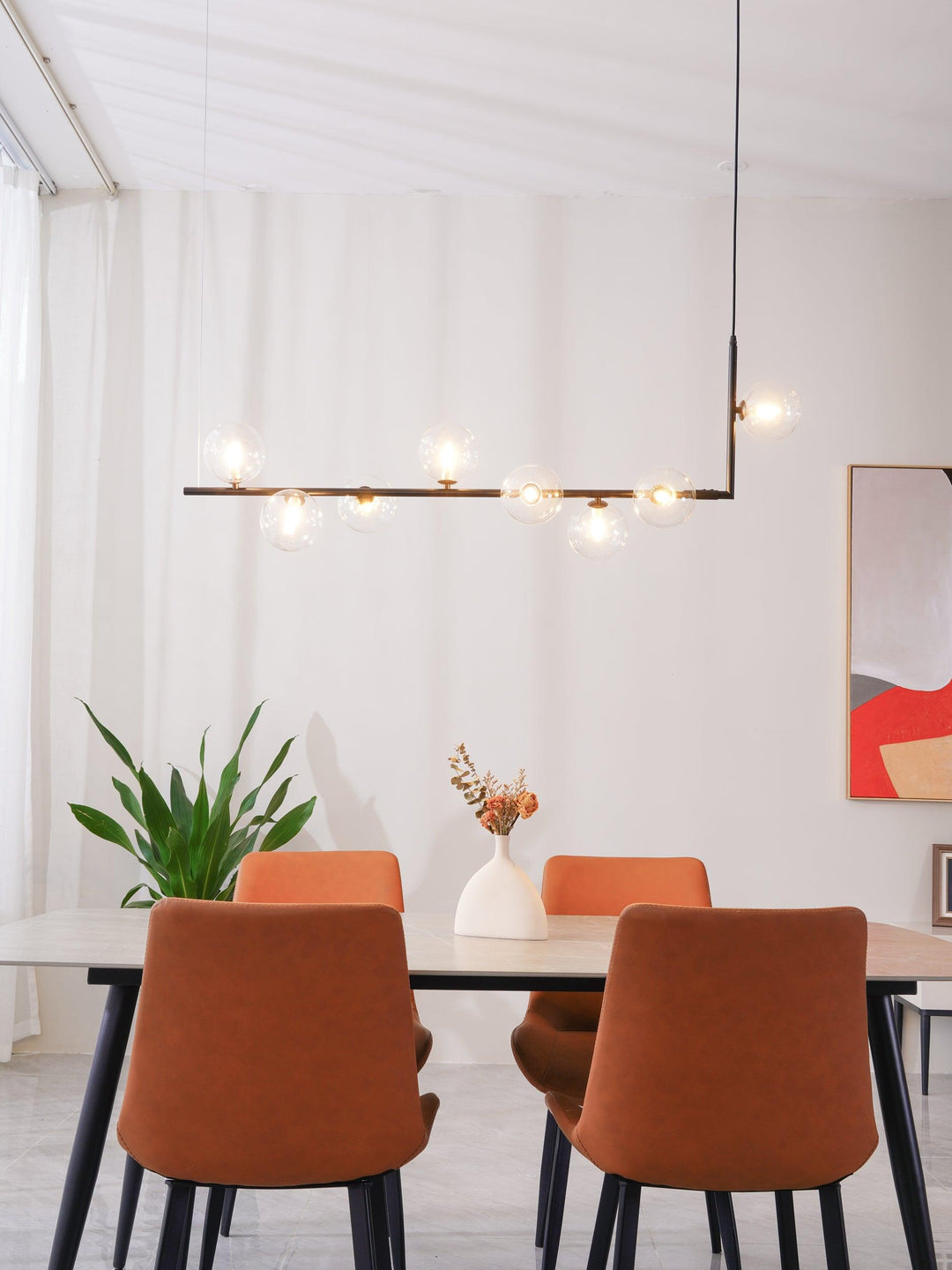 Lustra Chandelier en Verre avec Structure en Acier Noir Linéaire - Neutralighting