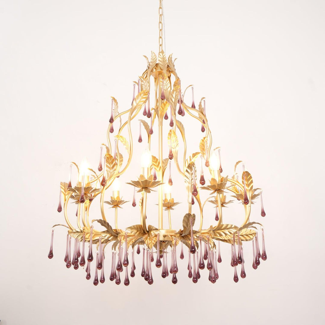 Lustra Suspension Lampe Gouttes et Feuilles Dorées - Neutralighting