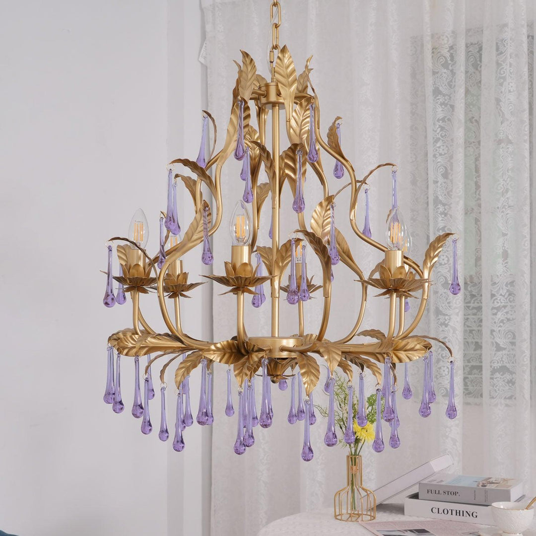 Lustra Suspension Lampe Gouttes et Feuilles Dorées - Neutralighting