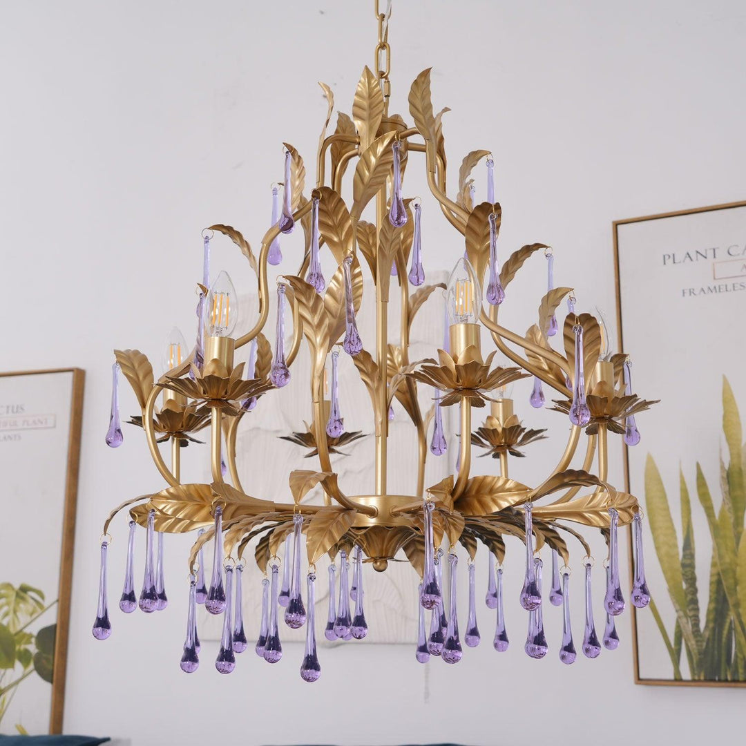 Lustra Suspension Lampe Gouttes et Feuilles Dorées - Neutralighting