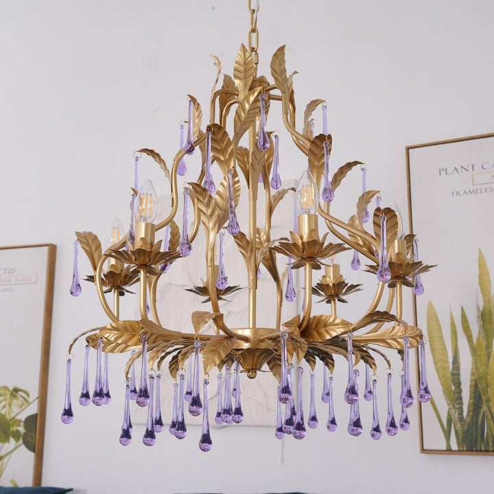 Lustra Suspension Lampe Gouttes et Feuilles Dorées - Neutralighting