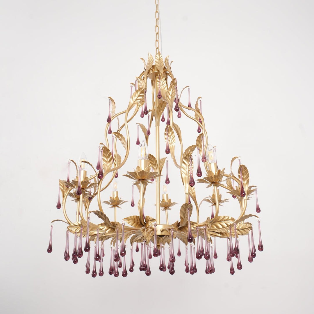 Lustra Suspension Lampe Gouttes et Feuilles Dorées - Neutralighting