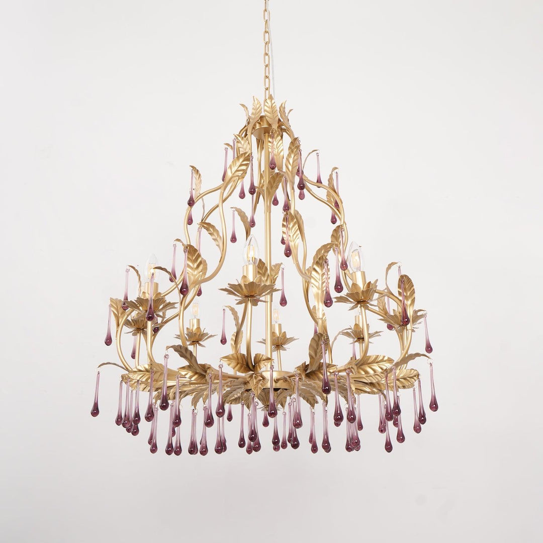 Lustra Suspension Lampe Gouttes et Feuilles Dorées - Neutralighting