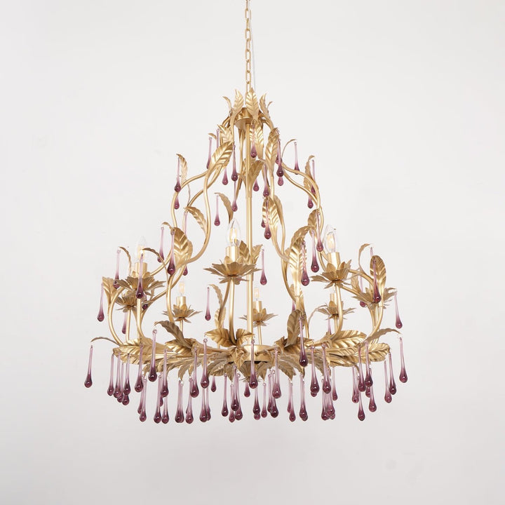Lustra Suspension Lampe Gouttes et Feuilles Dorées - Neutralighting