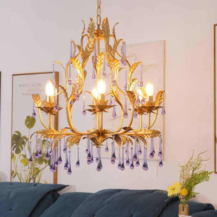 Lustra Suspension Lampe Gouttes et Feuilles Dorées - Neutralighting