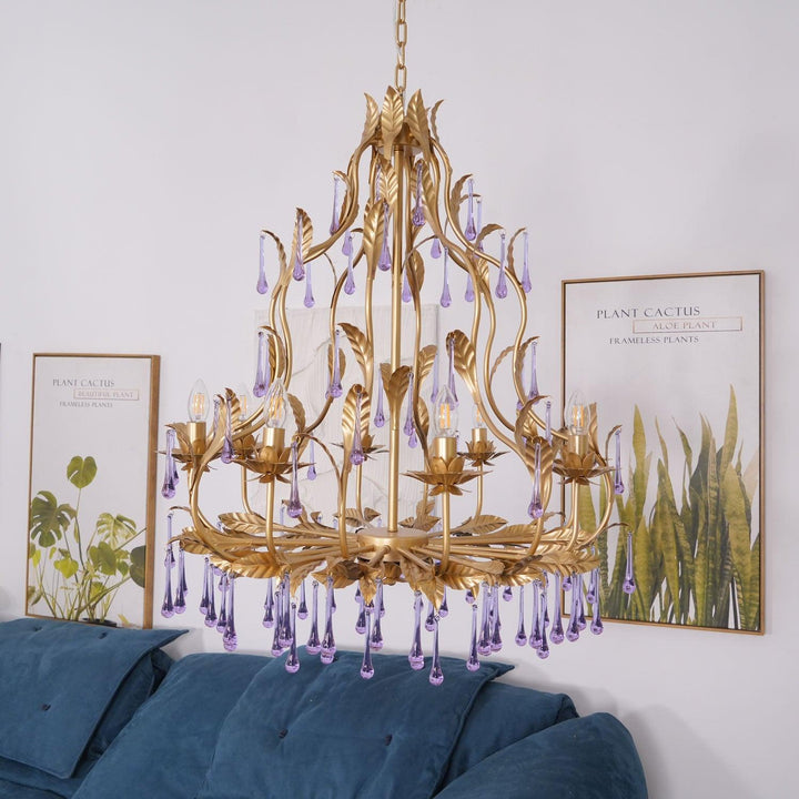 Lustra Suspension Lampe Gouttes et Feuilles Dorées - Neutralighting