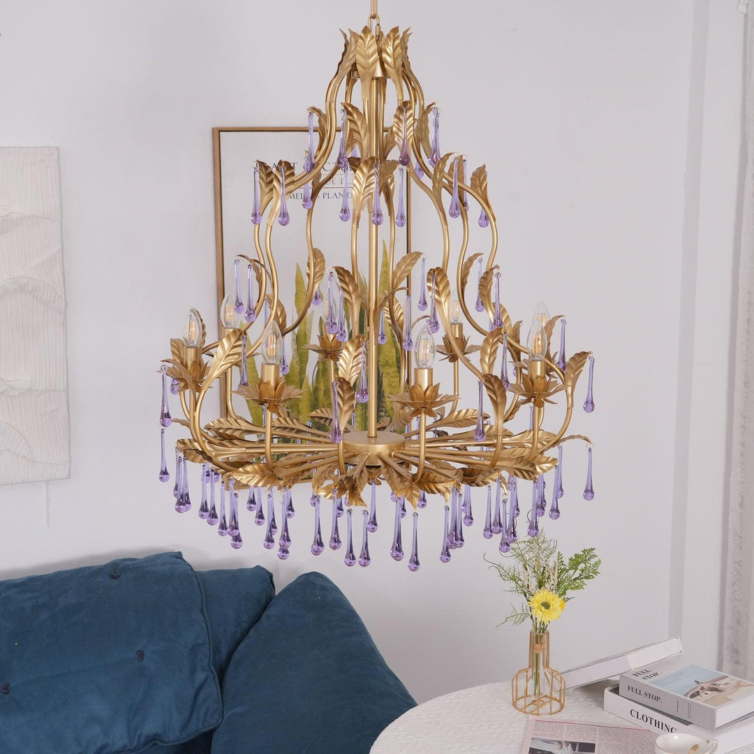 Lustra Suspension Lampe Gouttes et Feuilles Dorées - Neutralighting