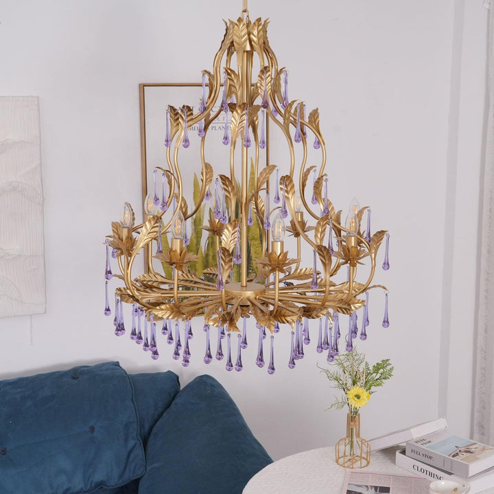 Lustra Suspension Lampe Gouttes et Feuilles Dorées - Neutralighting