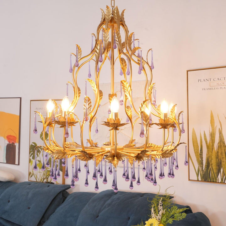 Lustra Suspension Lampe Gouttes et Feuilles Dorées - Neutralighting
