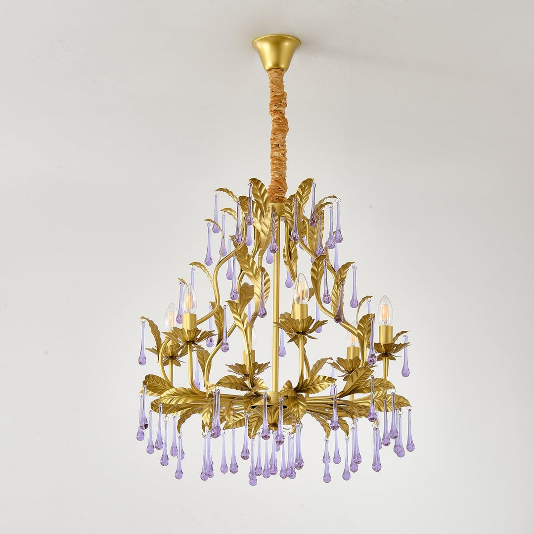 Lustra Suspension Lampe Gouttes et Feuilles Dorées - Neutralighting