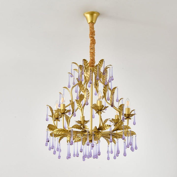 Lustra Suspension Lampe Gouttes et Feuilles Dorées - Neutralighting