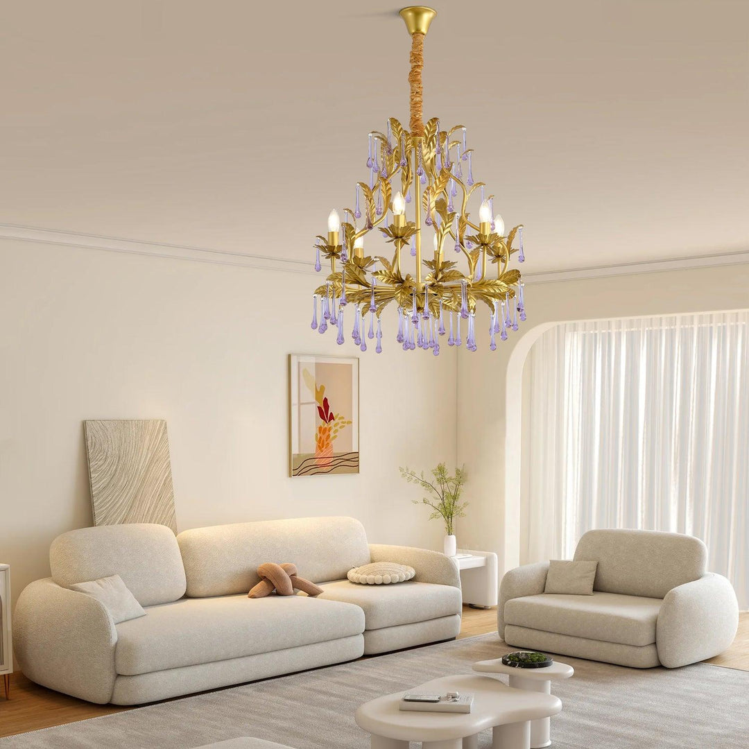 Lustra Suspension Lampe Gouttes et Feuilles Dorées - Neutralighting