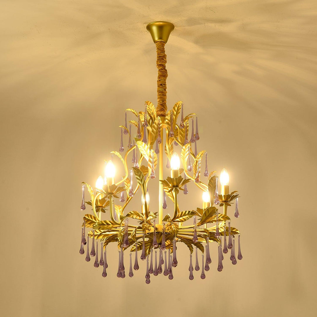 Lustra Suspension Lampe Gouttes et Feuilles Dorées - Neutralighting