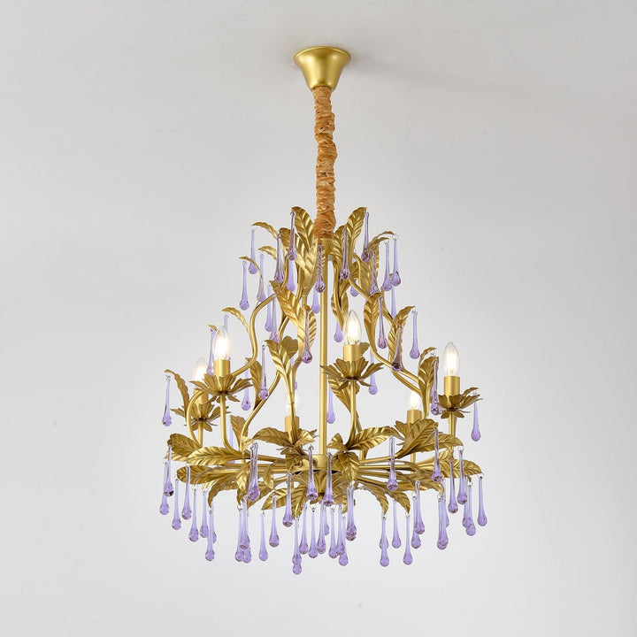 Lustra Suspension Lampe Gouttes et Feuilles Dorées - Neutralighting