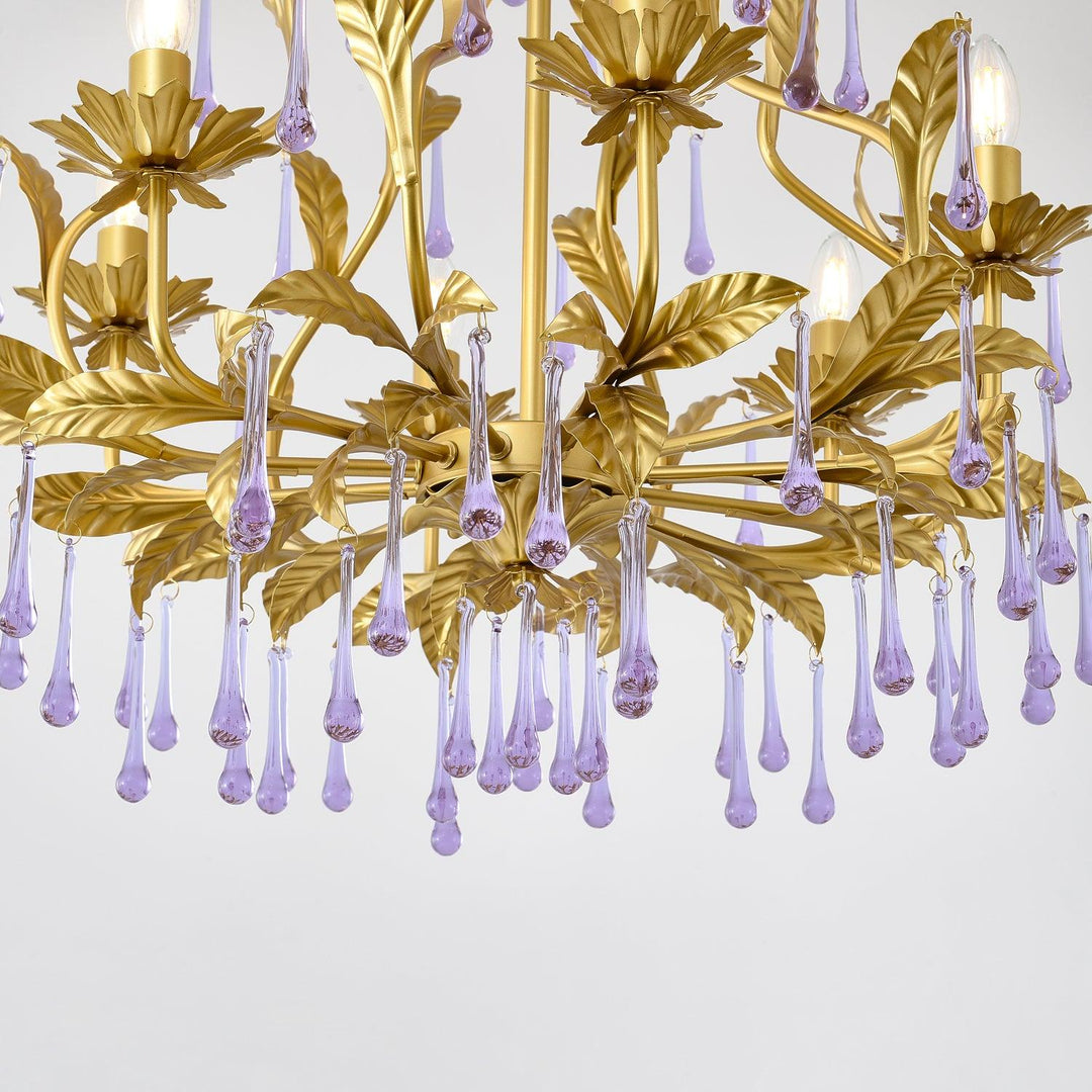 Lustra Suspension Lampe Gouttes et Feuilles Dorées - Neutralighting