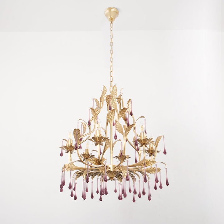 Lustra Suspension Lampe Gouttes et Feuilles Dorées - Neutralighting