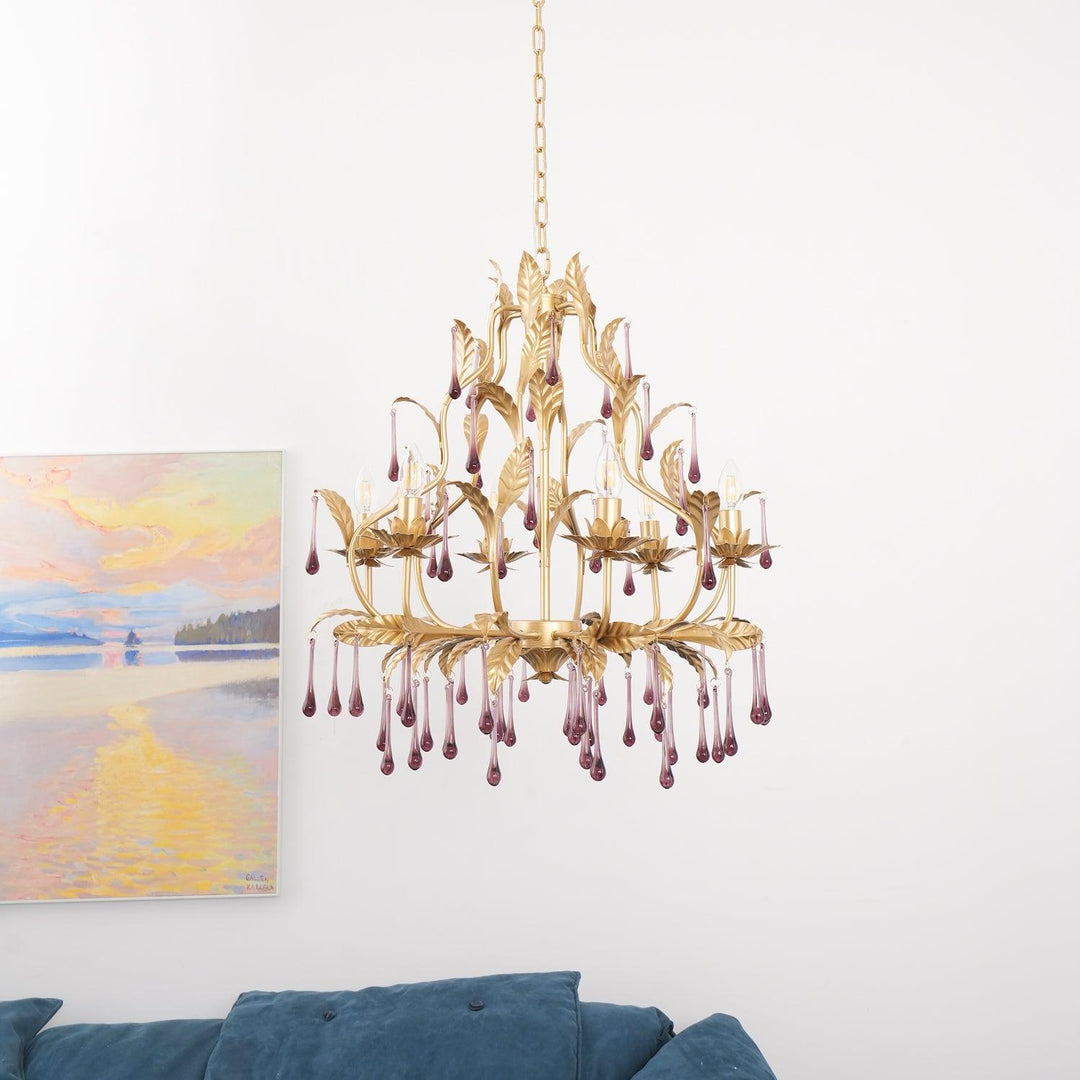 Lustra Suspension Lampe Gouttes et Feuilles Dorées - Neutralighting