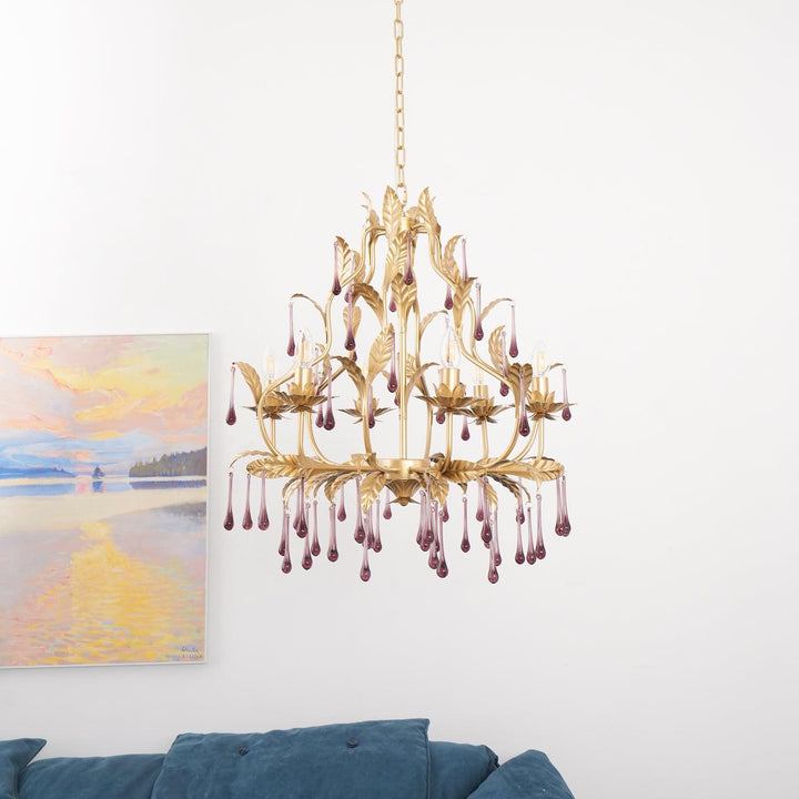 Lustra Suspension Lampe Gouttes et Feuilles Dorées - Neutralighting