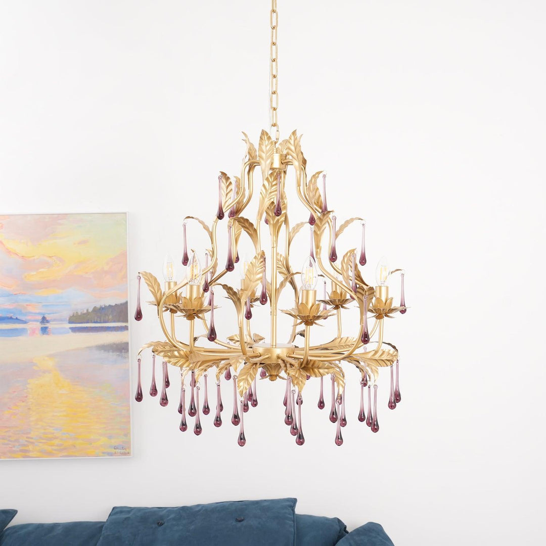 Lustra Suspension Lampe Gouttes et Feuilles Dorées - Neutralighting