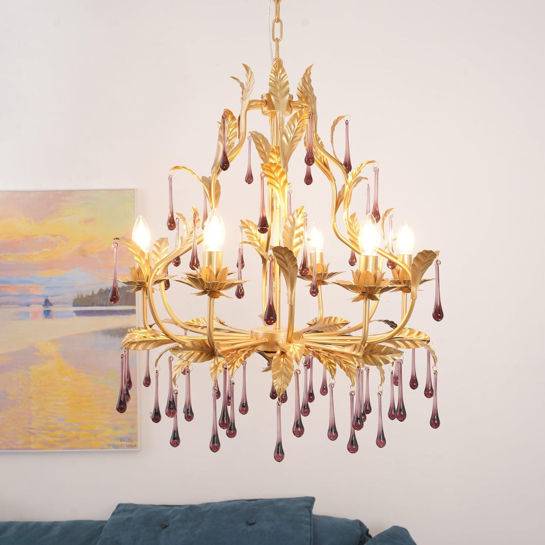 Lustra Suspension Lampe Gouttes et Feuilles Dorées - Neutralighting