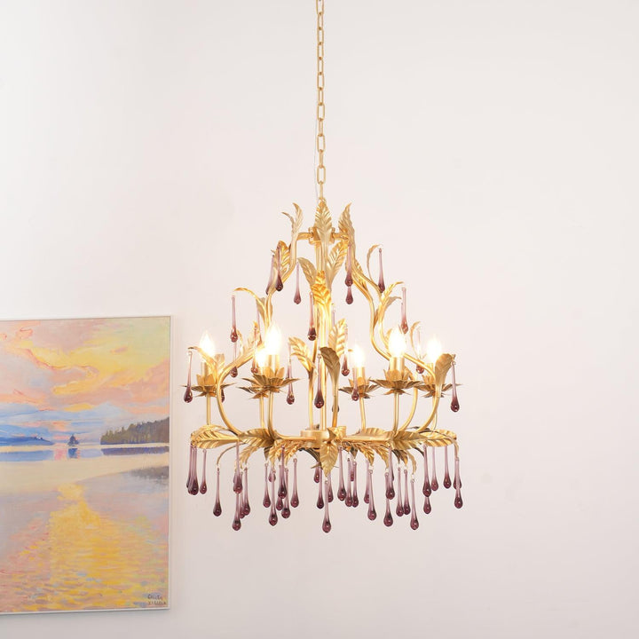 Lustra Suspension Lampe Gouttes et Feuilles Dorées - Neutralighting