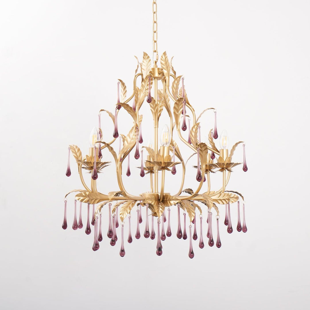 Lustra Suspension Lampe Gouttes et Feuilles Dorées - Neutralighting