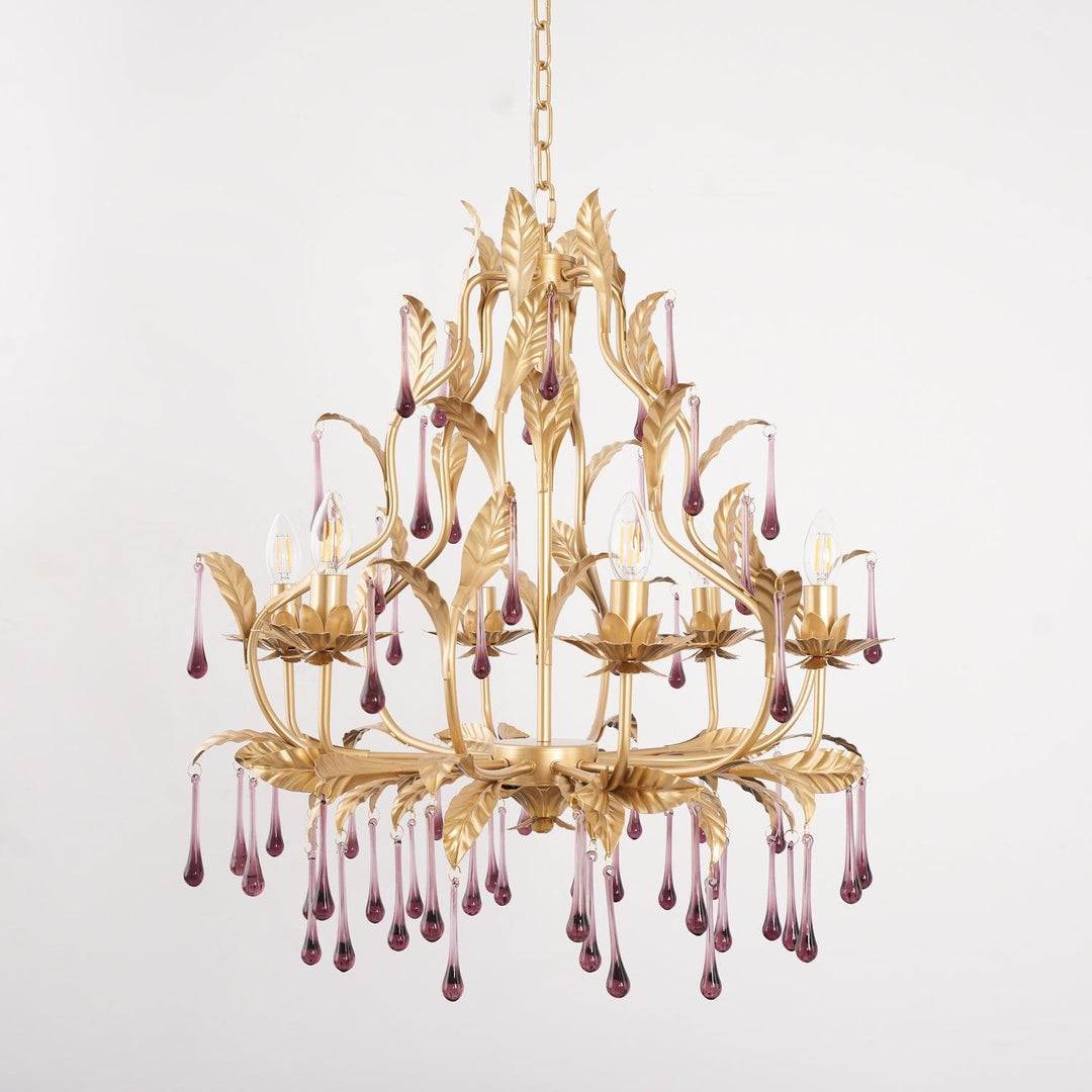 Lustra Suspension Lampe Gouttes et Feuilles Dorées - Neutralighting