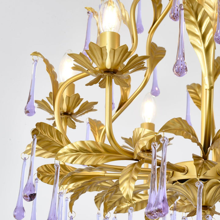Lustra Suspension Lampe Gouttes et Feuilles Dorées - Neutralighting