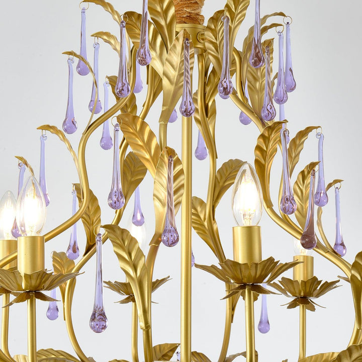 Lustra Suspension Lampe Gouttes et Feuilles Dorées - Neutralighting