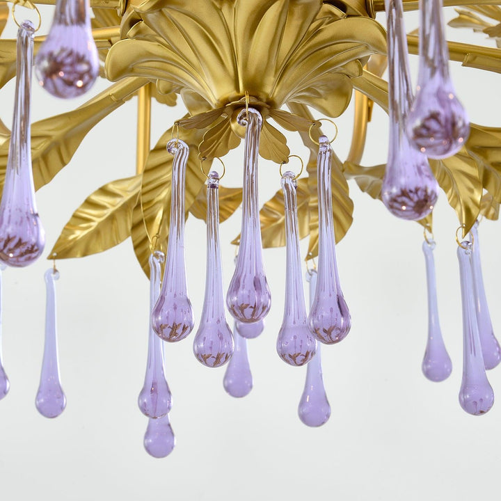 Lustra Suspension Lampe Gouttes et Feuilles Dorées - Neutralighting
