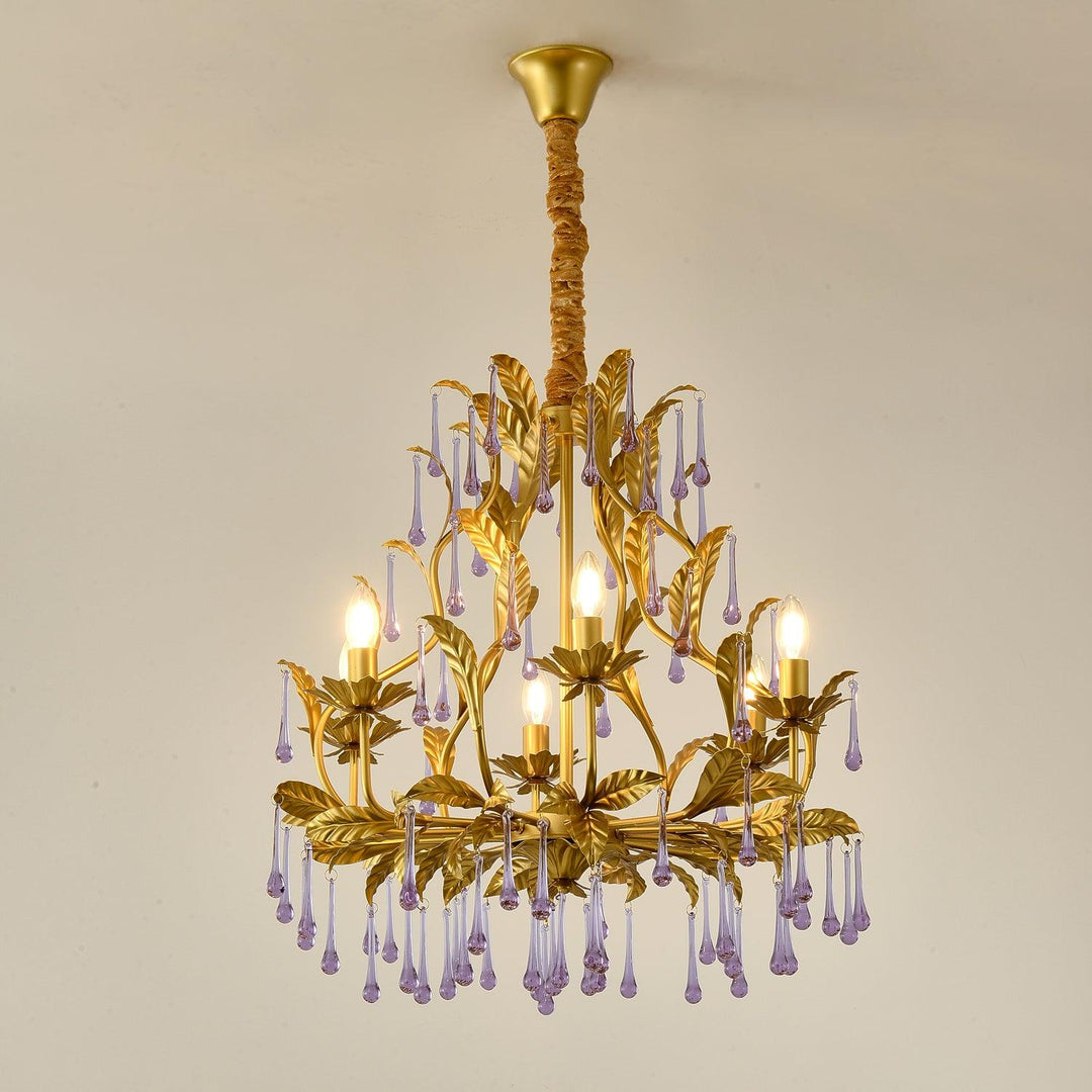 Lustra Suspension Lampe Gouttes et Feuilles Dorées - Neutralighting
