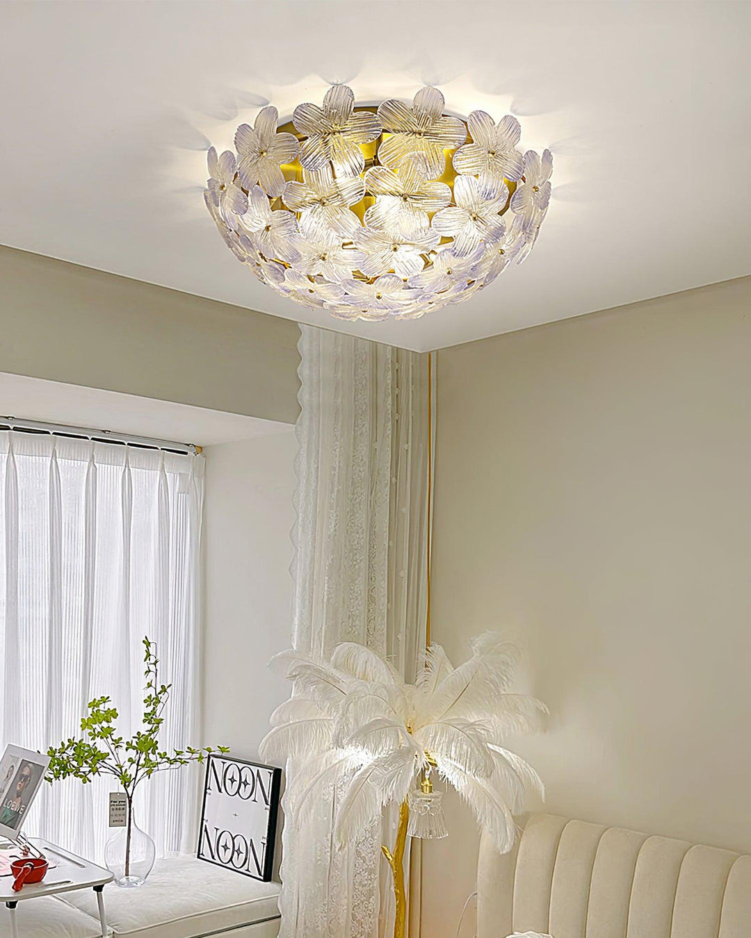 Anan Lustre Plafonnier Floral Verre Pêche - Neutralighting