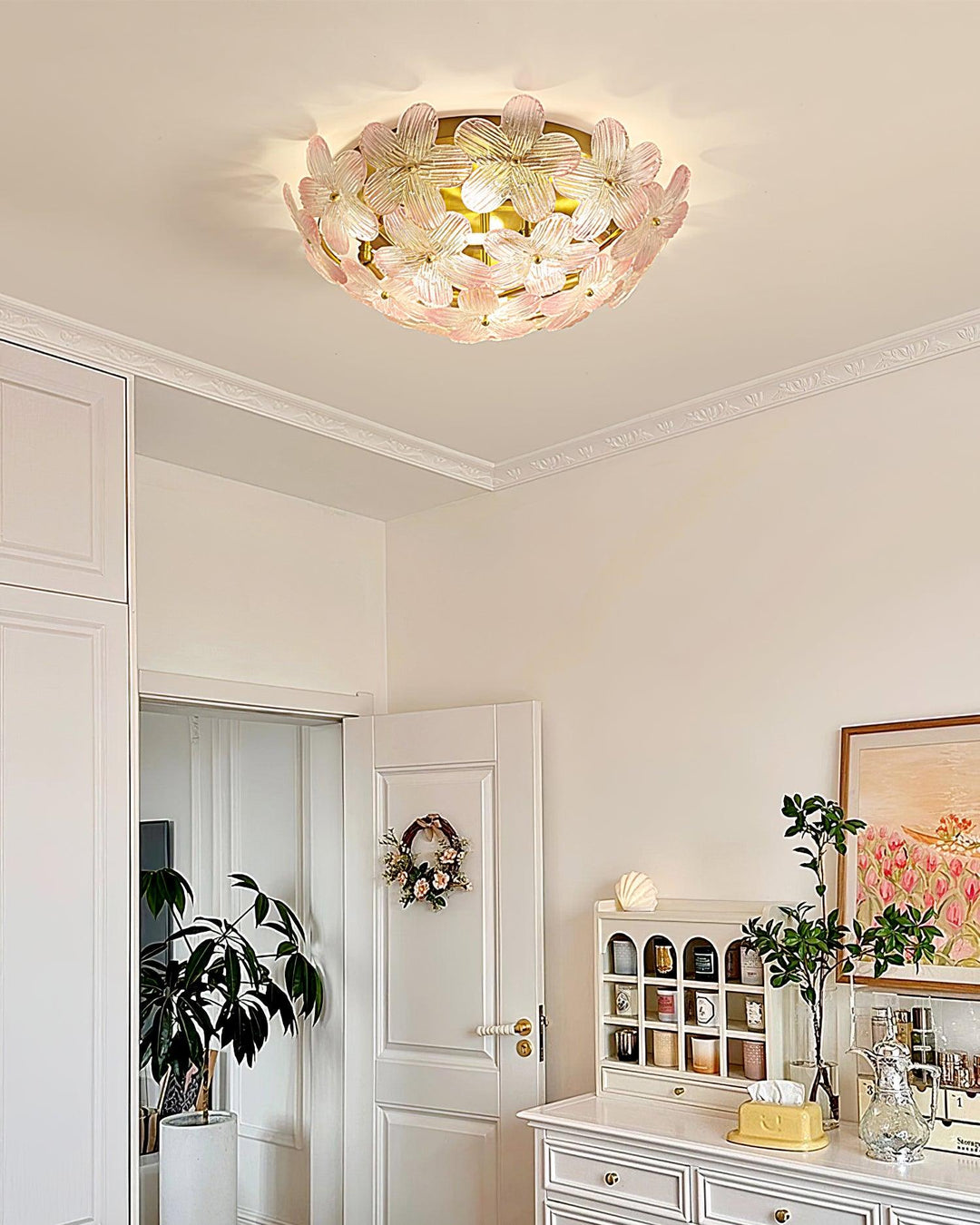 Anan Lustre Plafonnier Floral Verre Pêche - Neutralighting
