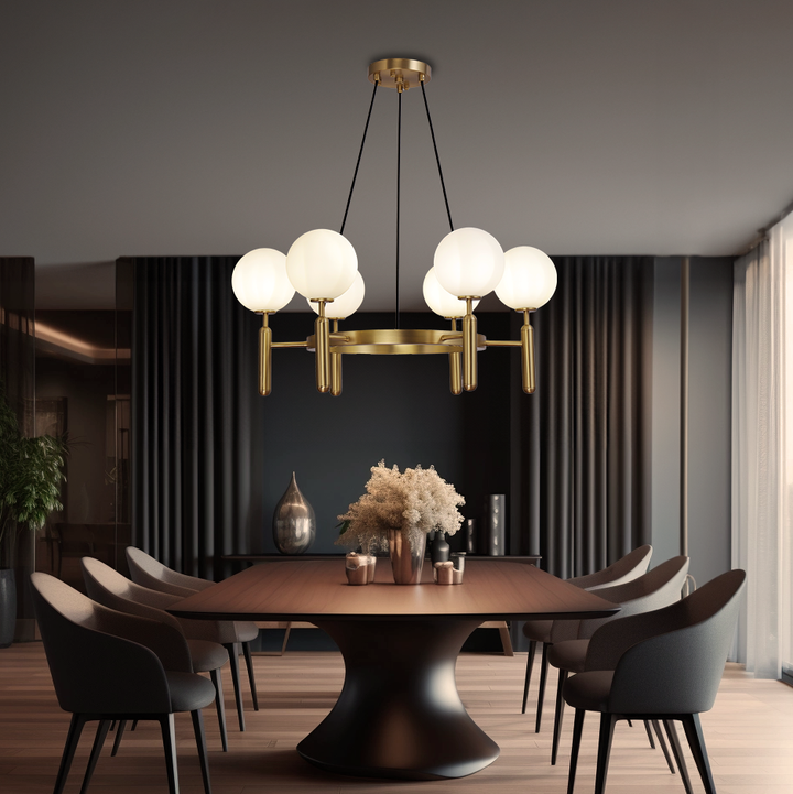Kristy Luminaire LED Lustre Moderne Verre/Métal Doré/Blanc Salon - Neutralighting
