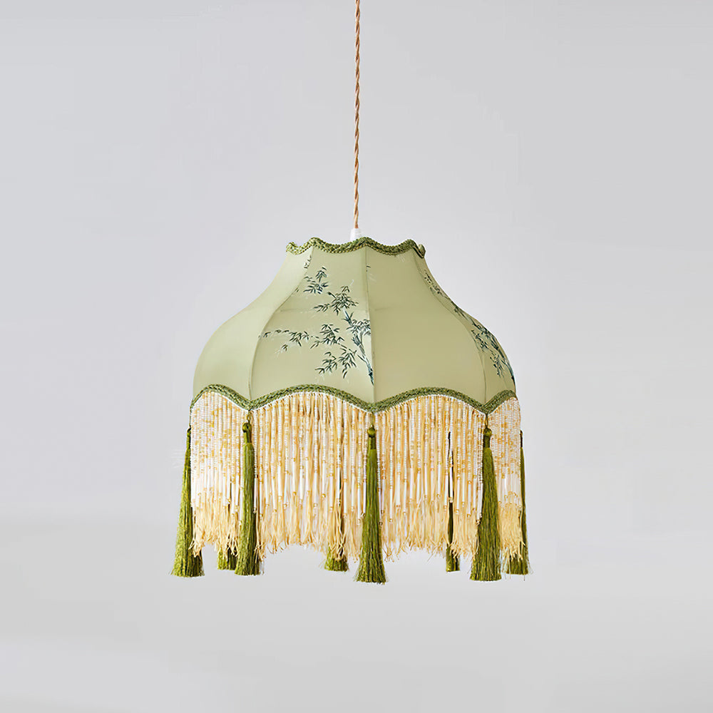 Angelika Suspension Lampe en Tissu Écaille Bambou Pompon - Neutralighting