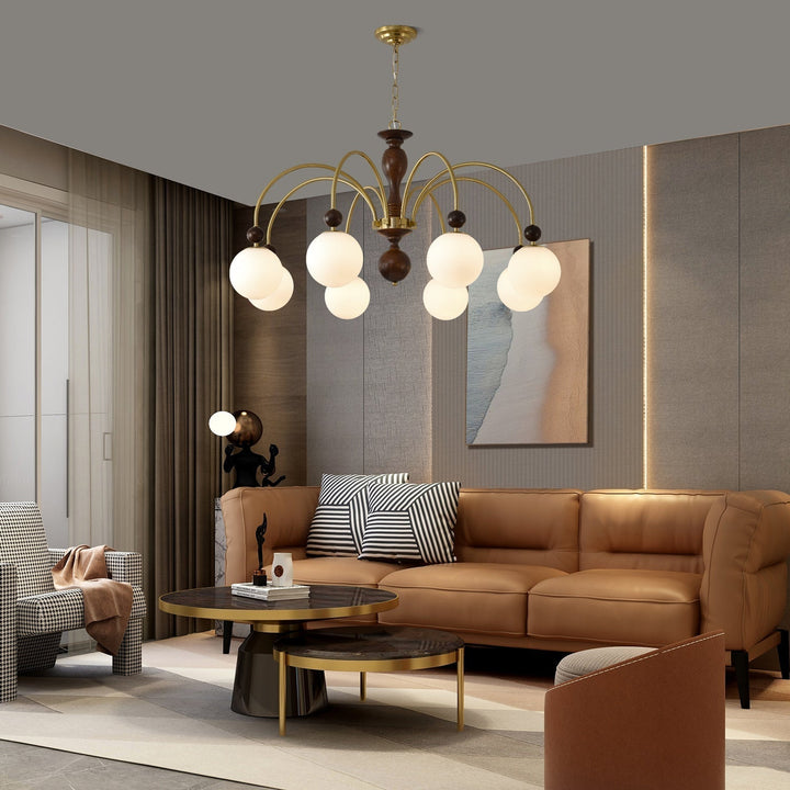 Lustra Suspension Lampe Globe en Noyer et Laiton Vintage - Neutralighting