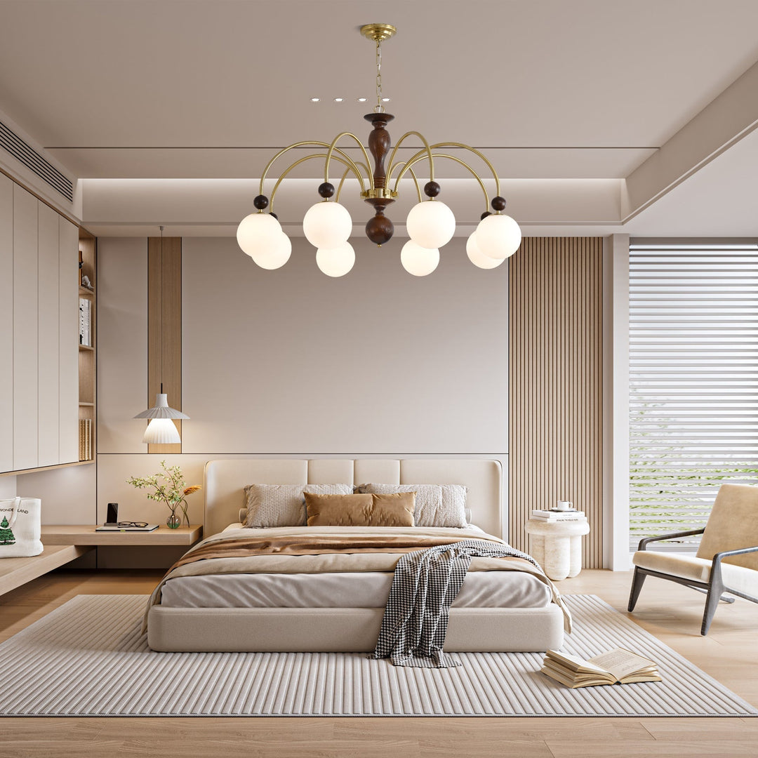 Lustra Suspension Lampe Globe en Noyer et Laiton Vintage - Neutralighting